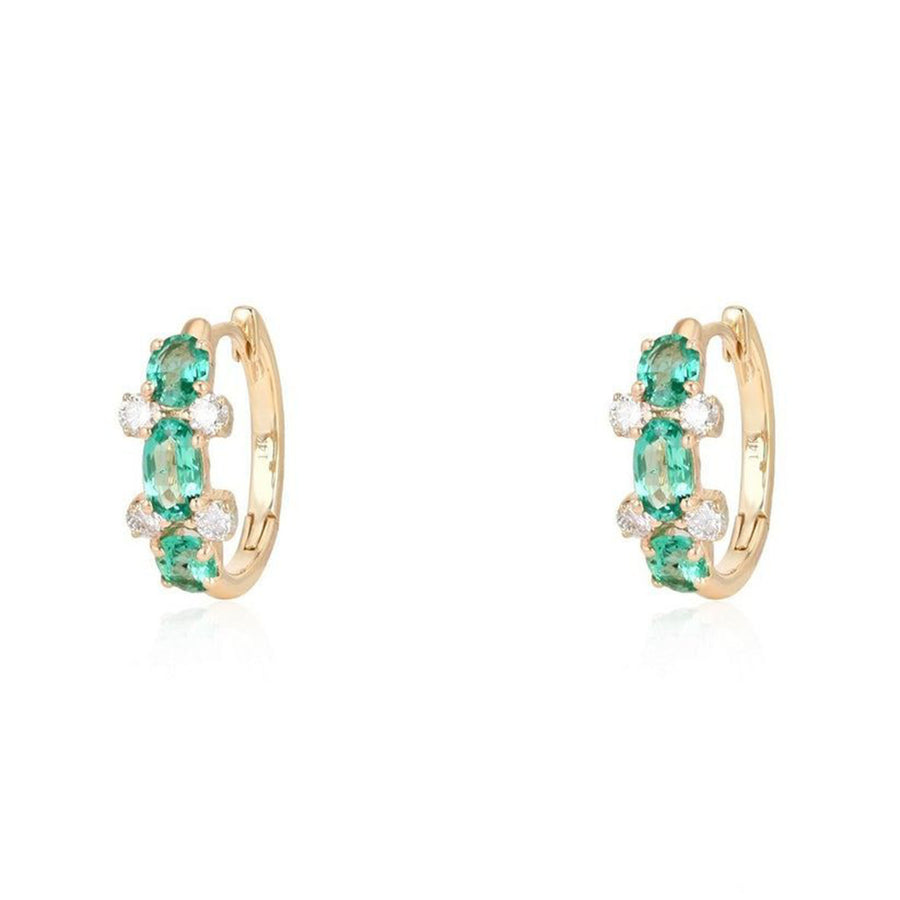 Opal Gemstone Diamond Huggies Earrings in 14K Yellow Gold