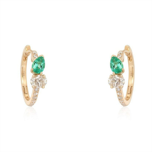 Emerald Diamond Accent Huggie Earrings in 14K Yellow Gold