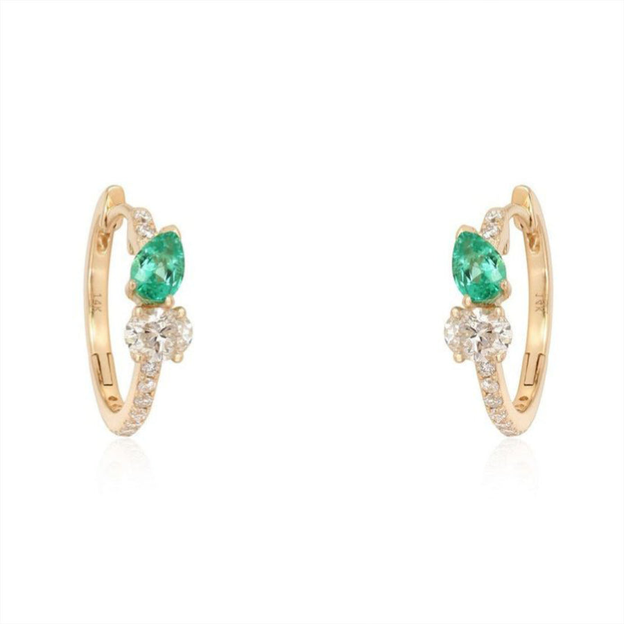 Emerald Diamond Accent Huggie Earrings in 14K Yellow Gold