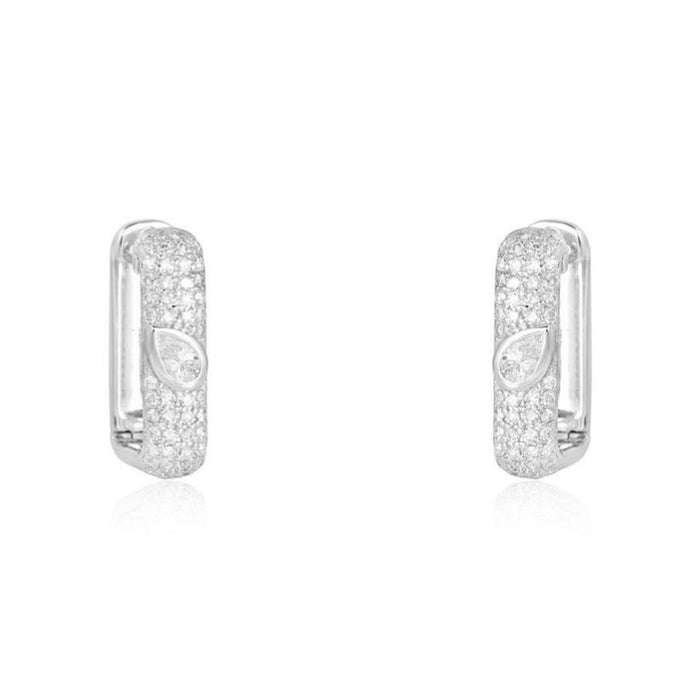 Pear Cut Accent Pave Diamond Huggie Earrings in 14K Yellow Gold