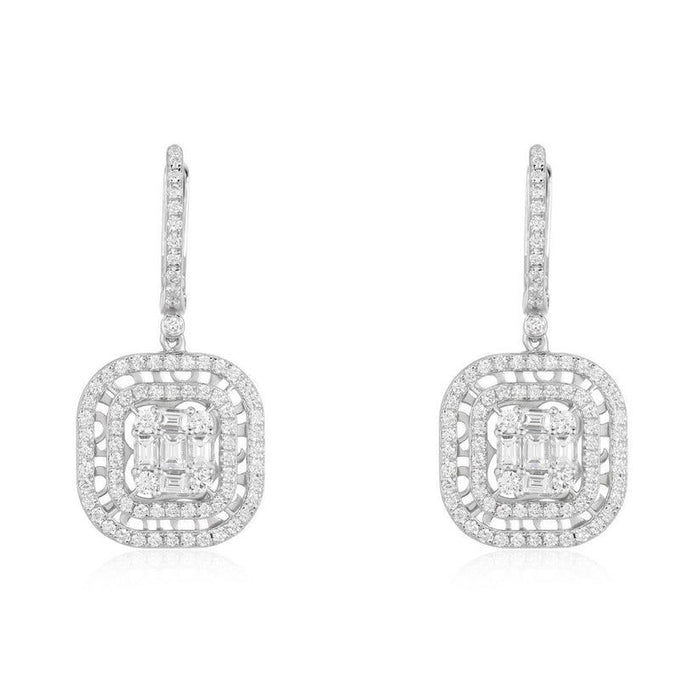 Asscher Cut Cz Drop Earrings in 14K White Gold