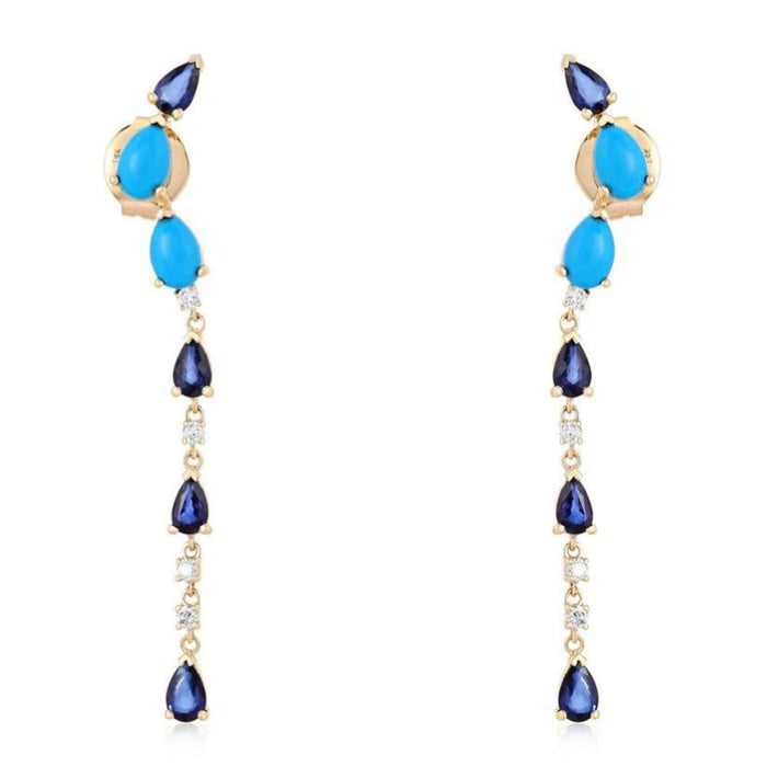 23 Blue Sapphire Diamond 14K (or 18k upon request) Yellow Gold Drop Earrings