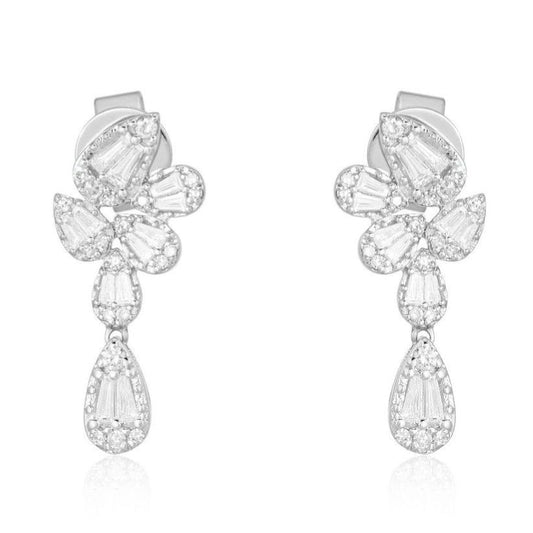 Cluster Baguette Drop Earrings in 14K White Gold