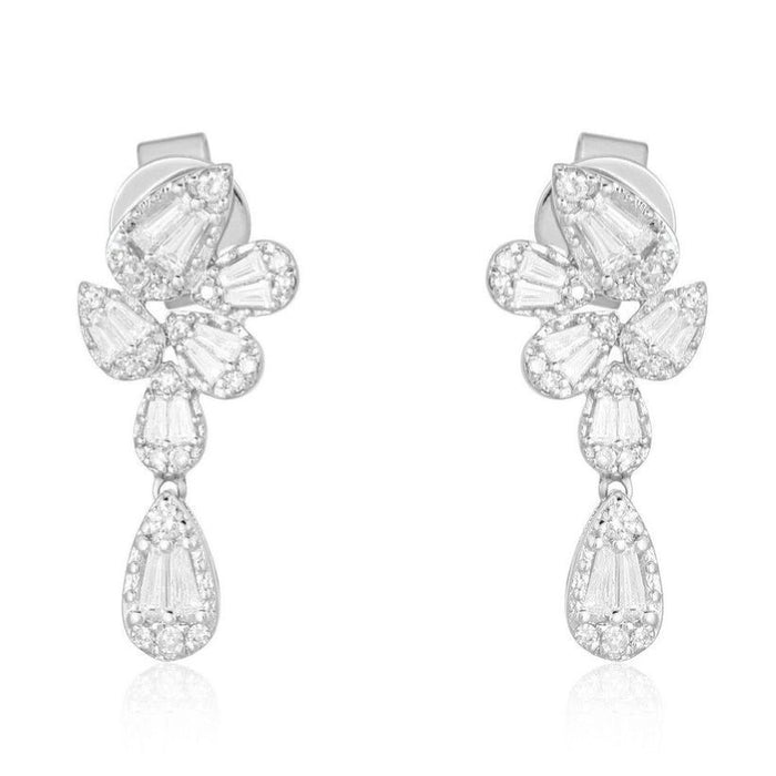 Cluster Baguette Drop Earrings in 14K White Gold