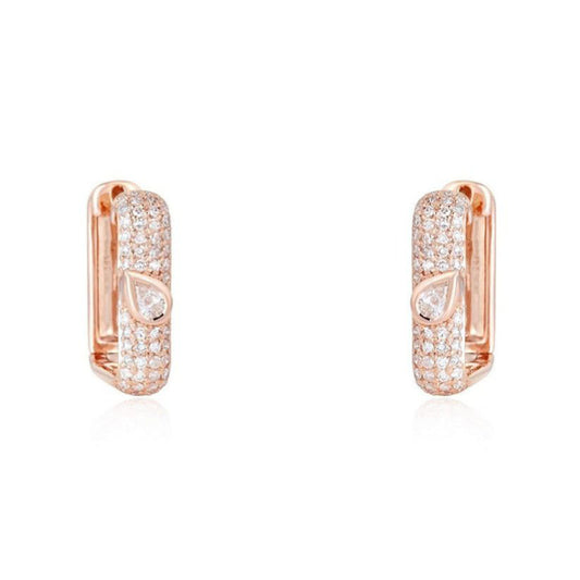 Pear Cut Accent Pave Diamond Huggie Earrings in 14K Yellow Gold
