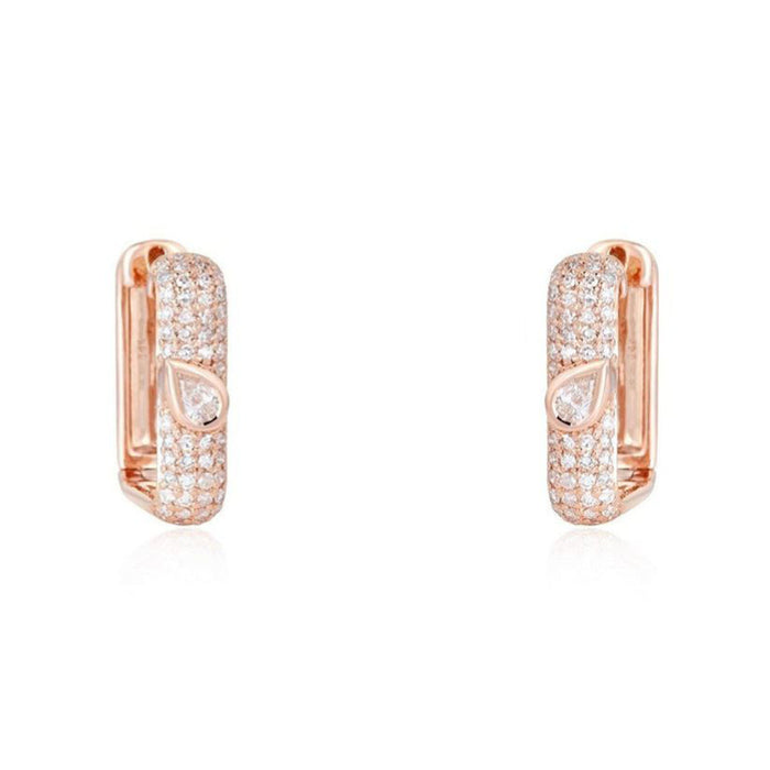 Pear Cut Accent Pave Diamond Huggie Earrings in 14K Yellow Gold