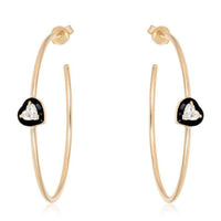 Black Enamel Diamond Hoop Earrings in 14K Yellow Gold