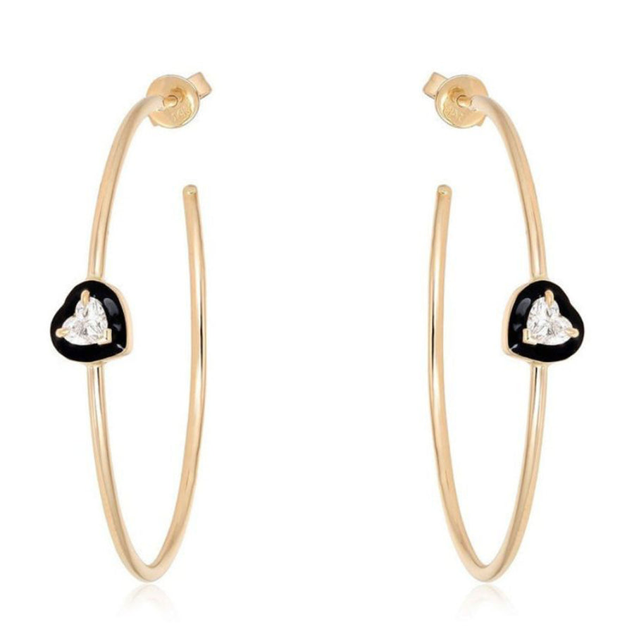 Black Enamel Diamond Hoop Earrings in 14K Yellow Gold