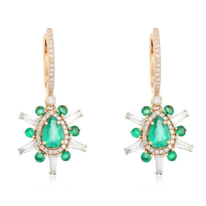 Baguette Ruby Diamond Drop Earrings in 14K Yellow Gold
