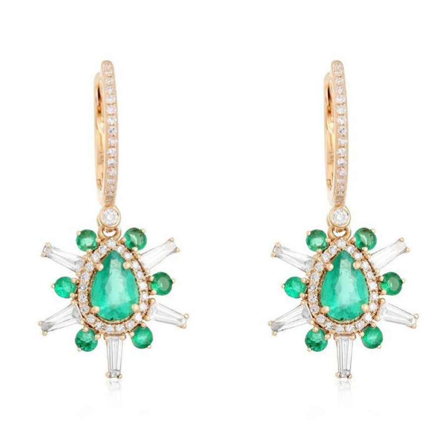 Baguette Ruby Diamond Drop Earrings in 14K Yellow Gold