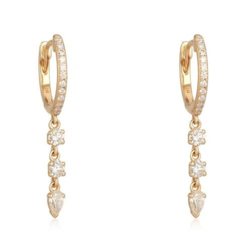 Diamond Pear Drop Huggie Earrings in 14K Yellow Gold