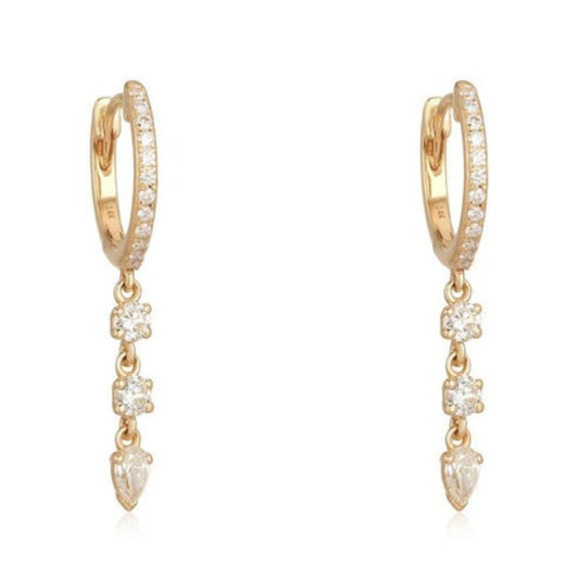 Diamond Pear Drop Huggie Earrings in 14K Yellow Gold