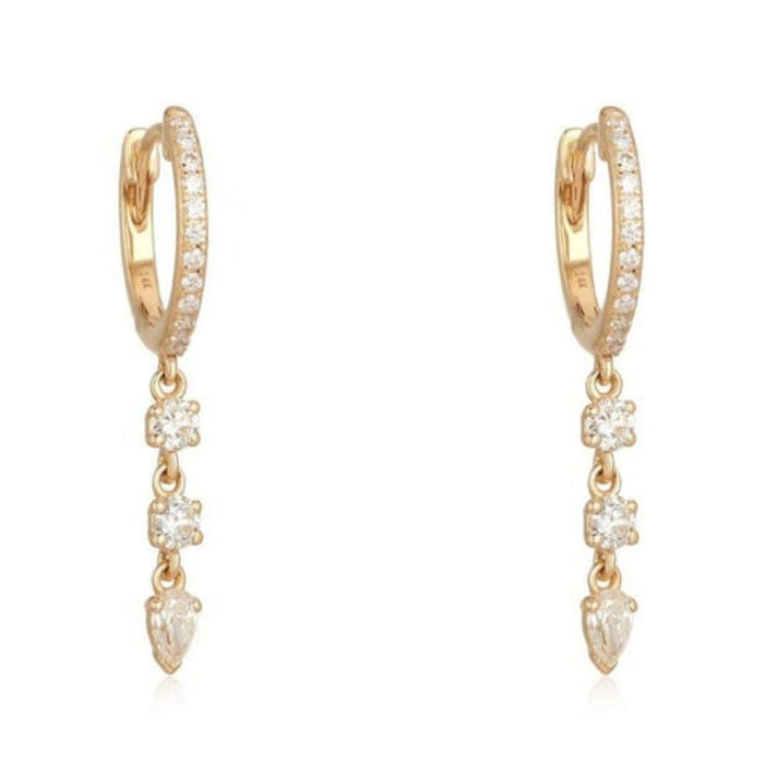 Diamond Pear Drop Huggie Earrings in 14K Yellow Gold
