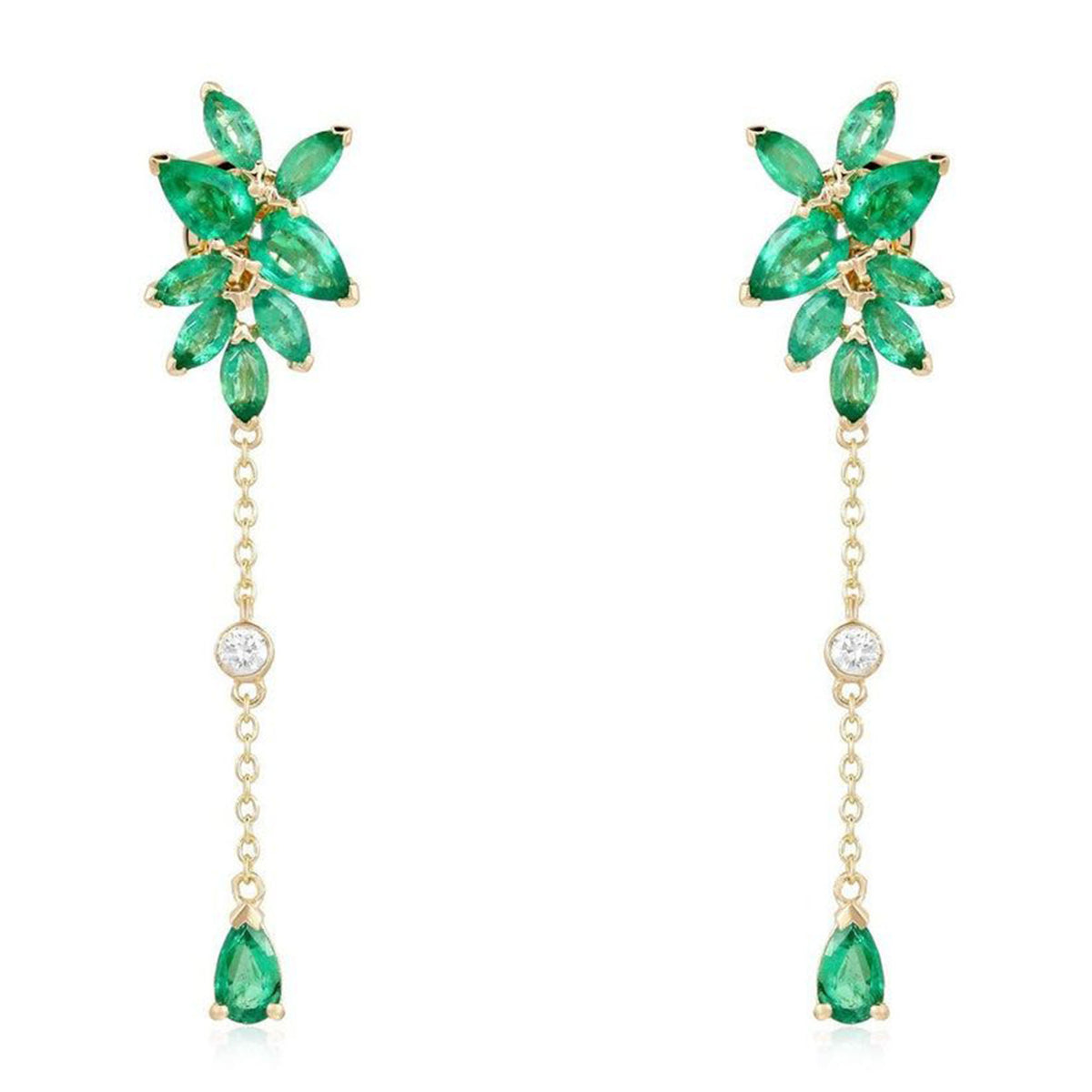 Green Sapphire Diamond Earrings in 14K Yellow Gold