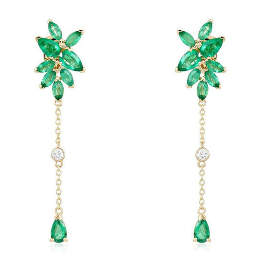 Green Sapphire Diamond Earrings in 14K Yellow Gold