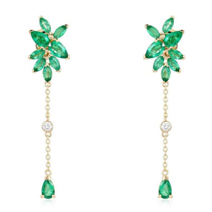 Green Sapphire Diamond Earrings in 14K Yellow Gold