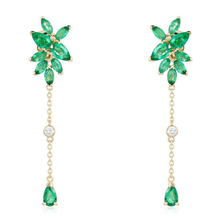 Green Sapphire Diamond Earrings in 14K Yellow Gold