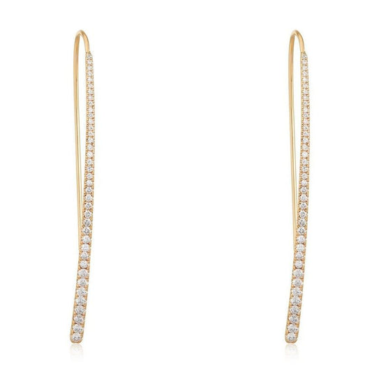 Long Curve Pave Diamonds Drop Earrings in 14K Yellow Gold