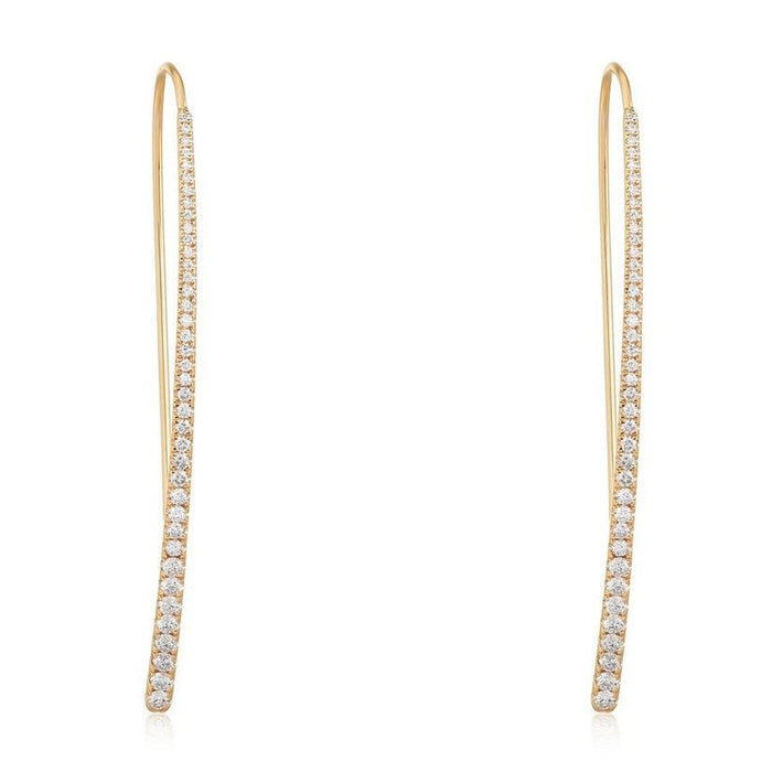 Long Curve Pave Diamonds Drop Earrings in 14K Yellow Gold
