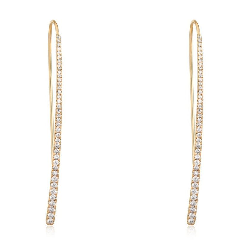 Long Curve Pave Diamonds Drop Earrings in 14K Yellow Gold