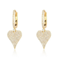 Heart Drop Diamond Huggie Earrings in 14K Yellow Gold