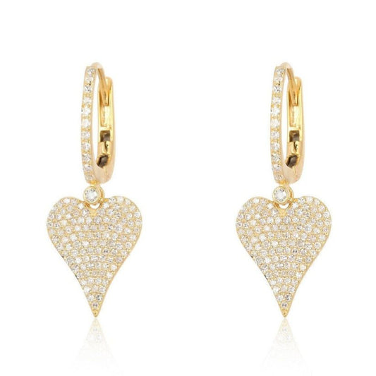 Heart Drop Diamond Huggie Earrings in 14K Yellow Gold