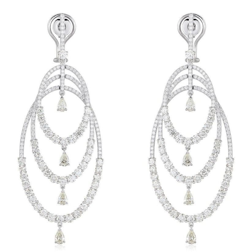 Chandelier Diamond Statement Earrings in 18K White Gold
