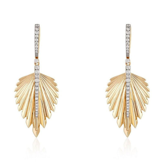 Radiant Leaf Diamond Drop Earrings in 14K Yellow Gold