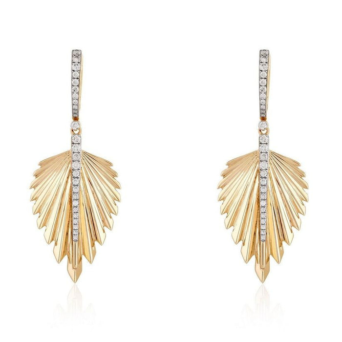 Radiant Leaf 14K (or 18k upon request) Yellow Gold Diamond Drop Earrings