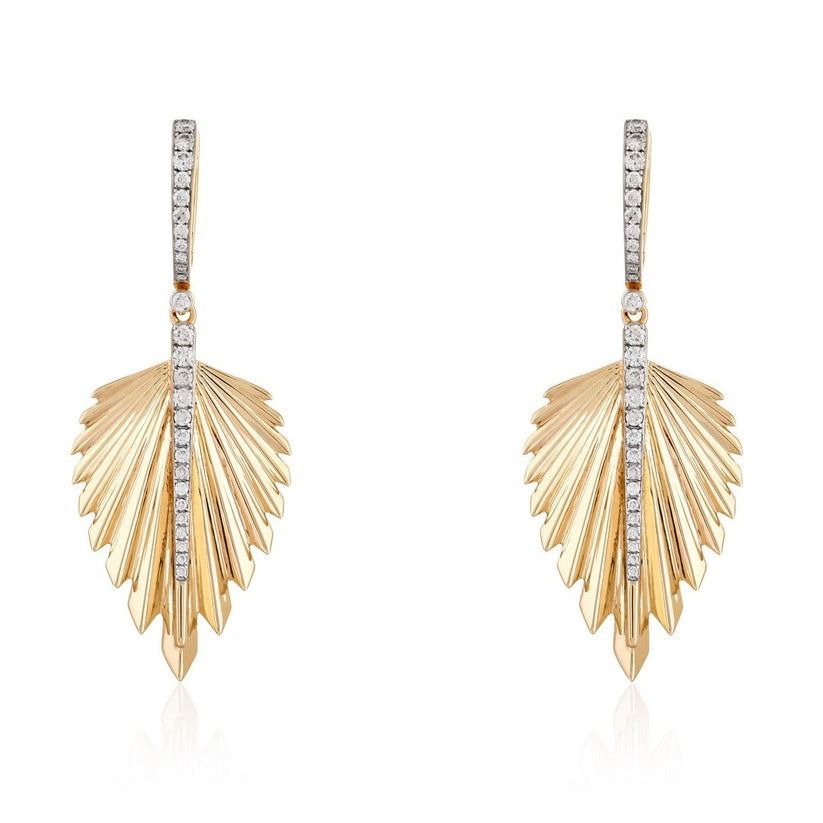 Radiant Leaf Diamond Drop Earrings in 14K Yellow Gold