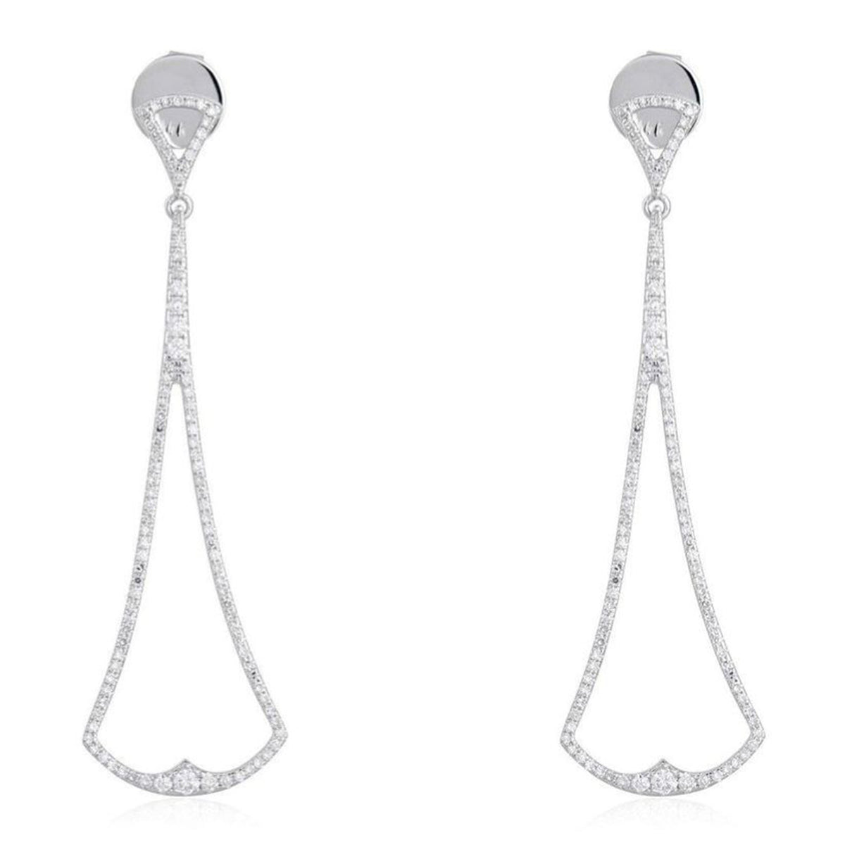Abstract Diamond Long Drop Earrings in 14K White Gold