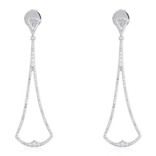 Abstract Diamond Long Drop Earrings in 14K White Gold