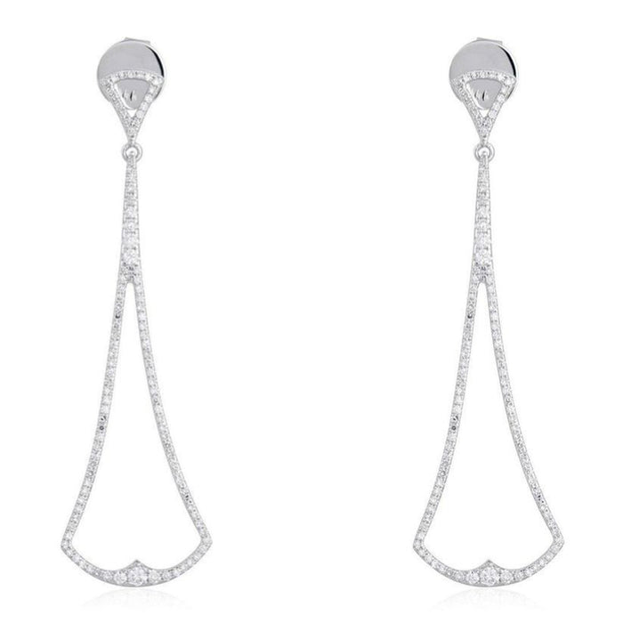 Abstract Diamond Long Drop Earrings in 14K White Gold