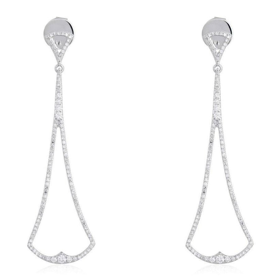 Abstract Diamond Long Drop Earrings in 14K White Gold