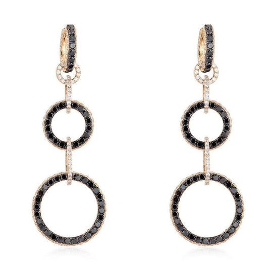Triple Black Circle Drop Earrings in 14K Yellow Gold
