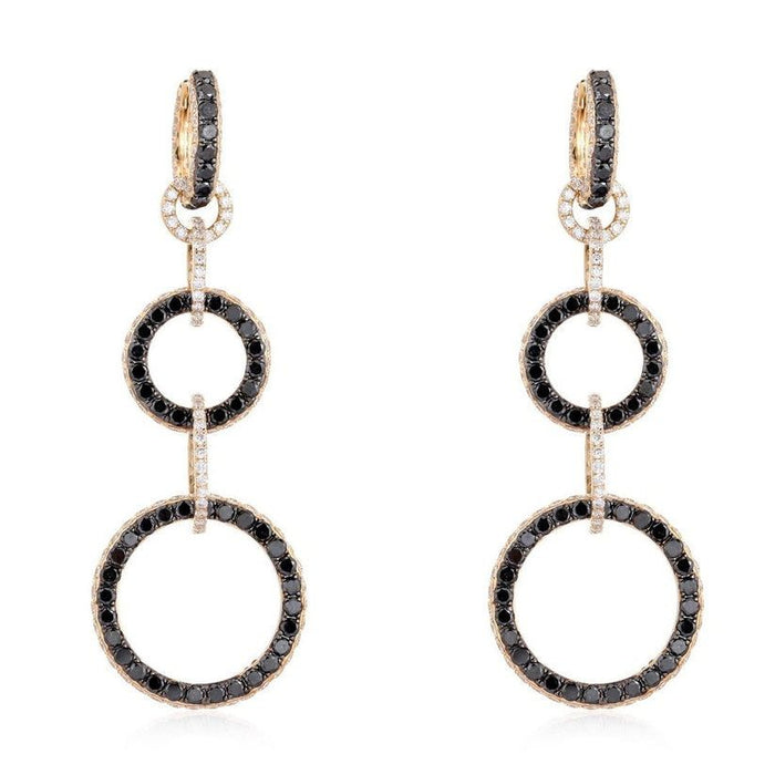 Triple Black Circle Drop Earrings in 14K Yellow Gold