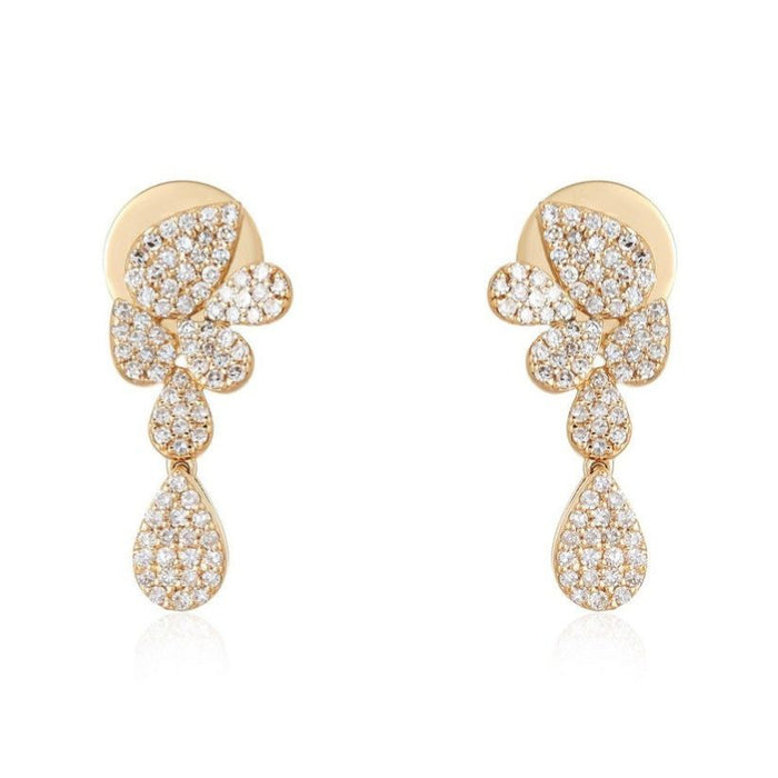 Petal Cluster 14K (or 18k upon request) Yellow Gold Diamond Drop Earrings