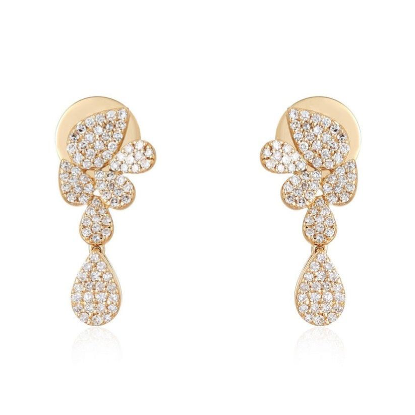 Petal Cluster Diamond Drop Earrings in 14K Yellow Gold