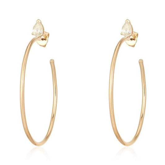 Marquise Accent Open Hoop Earrings in 14K Yellow Gold