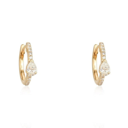 Teardrop Pave Huggie Earrings in 14K Yellow Gold