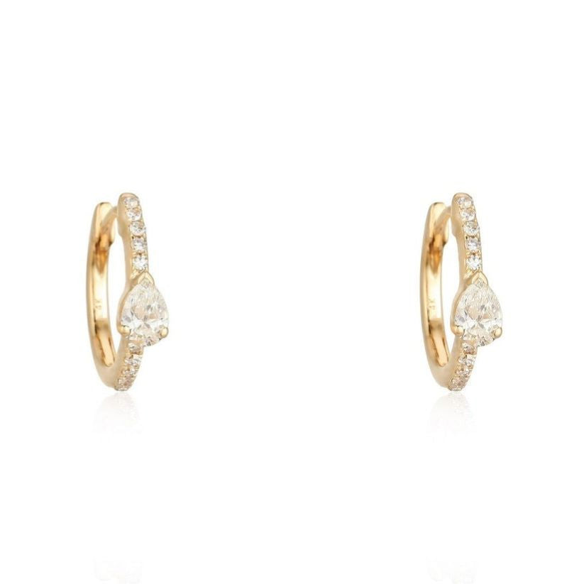 Teardrop Pave Huggie Earrings in 14K Yellow Gold