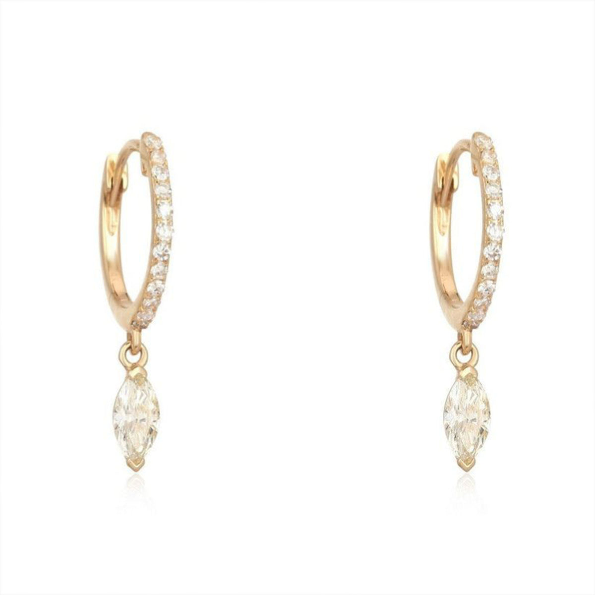 Marquise Diamond Drop Huggie Earrings in 14K Yellow Gold