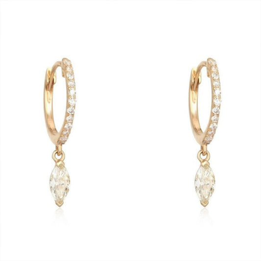Marquise Diamond Drop Huggie Earrings in 14K Yellow Gold