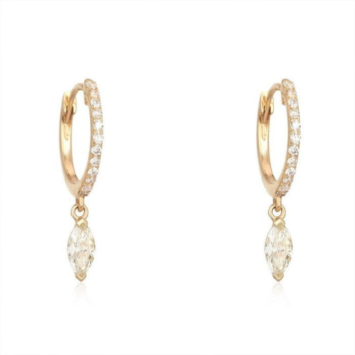 Marquise Diamond Drop Huggie Earrings in 14K Yellow Gold