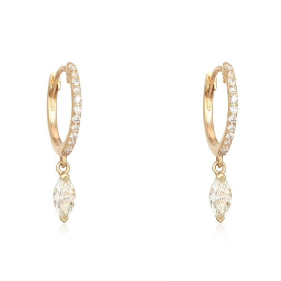 Marquise Diamond Drop Huggie Earrings in 14K Yellow Gold