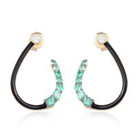 Twist Curve Black Enamel Diamond Earrings in 14K Yellow Gold