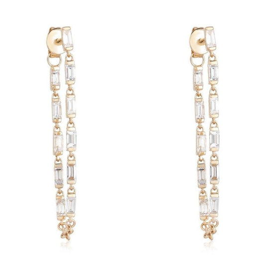 Slim Baguette Diamond Chain Earrings in 14K Yellow Gold