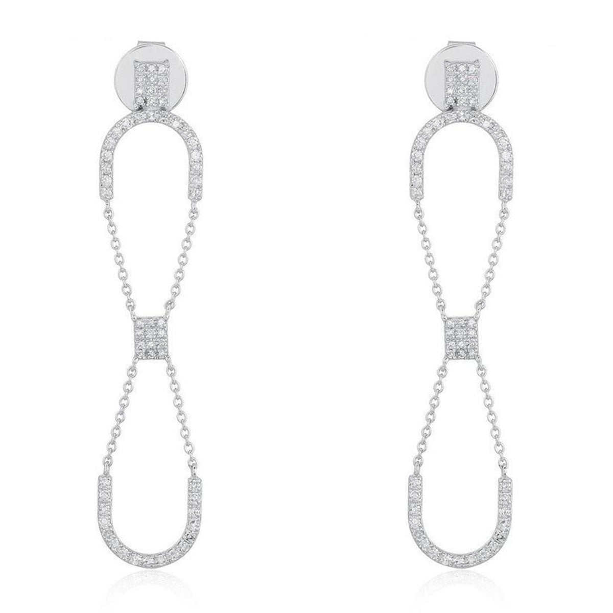 Double Link Drop Diamond Chain Earrings in 14K White Gold