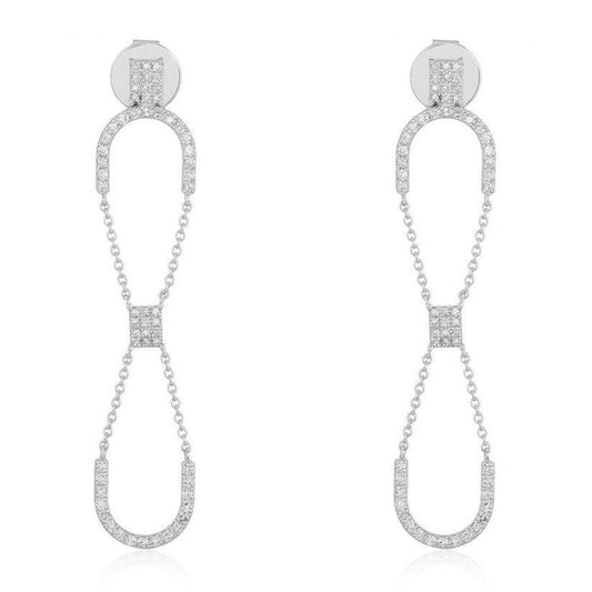 Double Link Drop Diamond Chain Earrings in 14K White Gold
