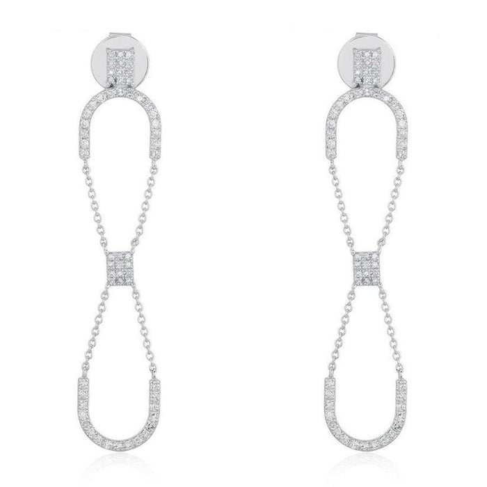 Double Link Drop Diamond Chain Earrings in 14K White Gold